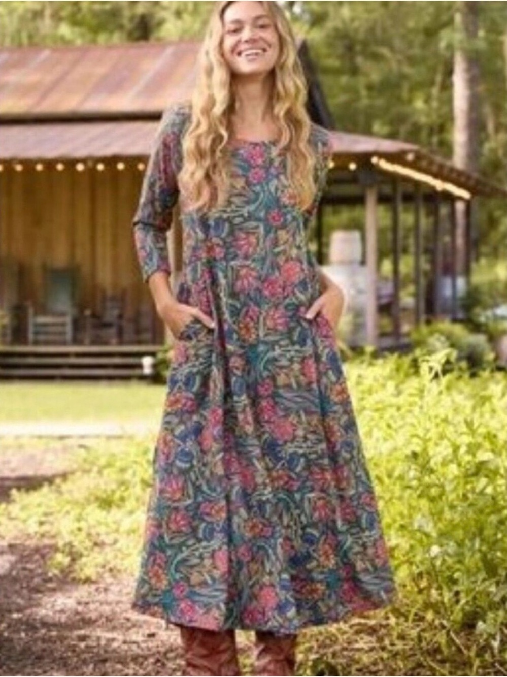Natural Life Stella Teal Floral Print Maxi Dress Size Medium NWT
